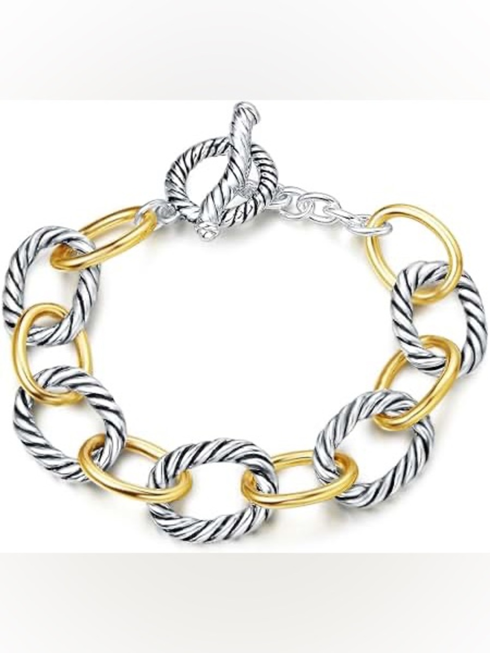 Designer Inspired Two-Tone Gold and Silver Rope Link Bracelet